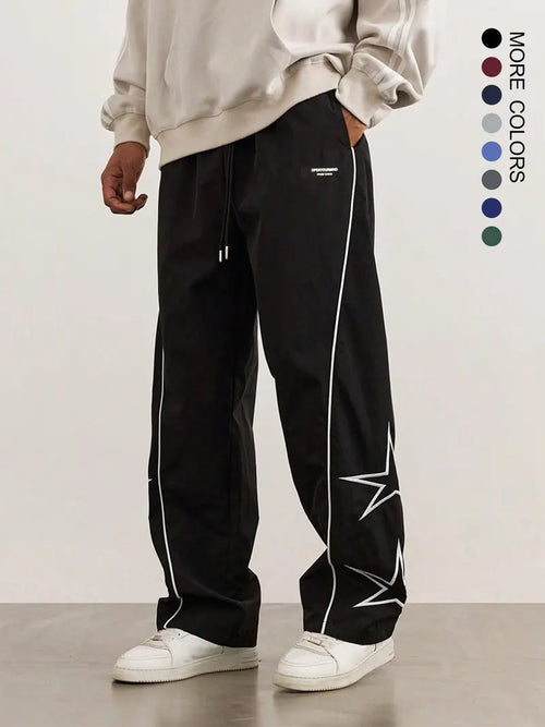 Men’s Casual Jogger Pants Loose Fit Streetwear Track Pants with Star Design