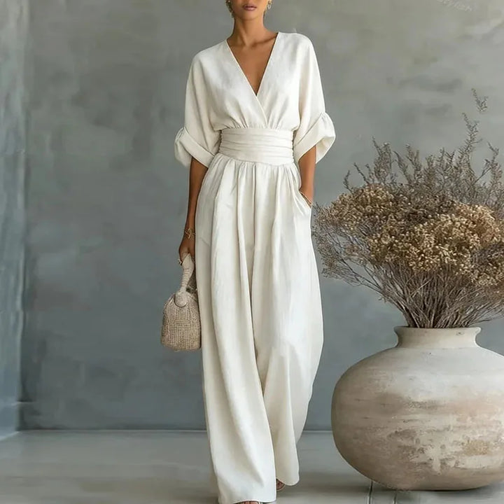 Surplice V-Neck Wide-Leg Jumpsuit – Elegant Summer Ease