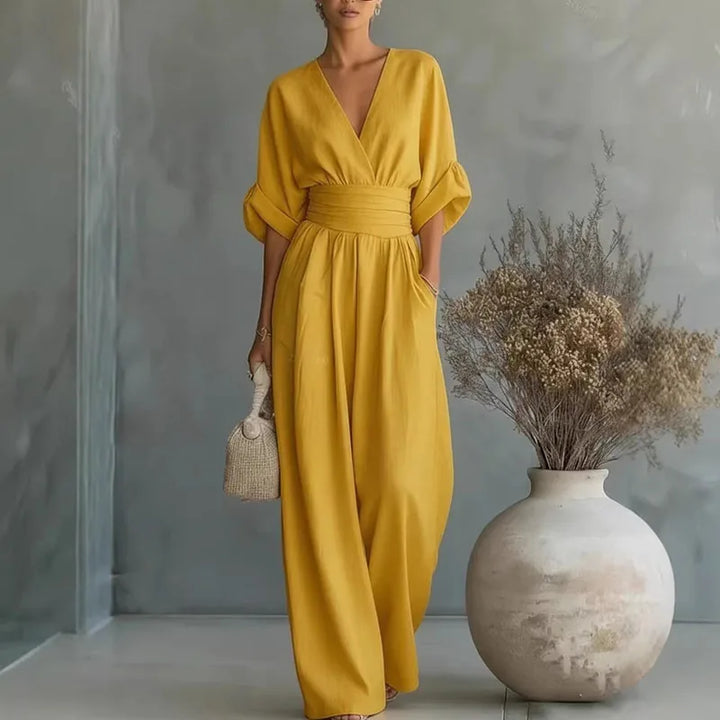 Surplice V-Neck Wide-Leg Jumpsuit – Elegant Summer Ease
