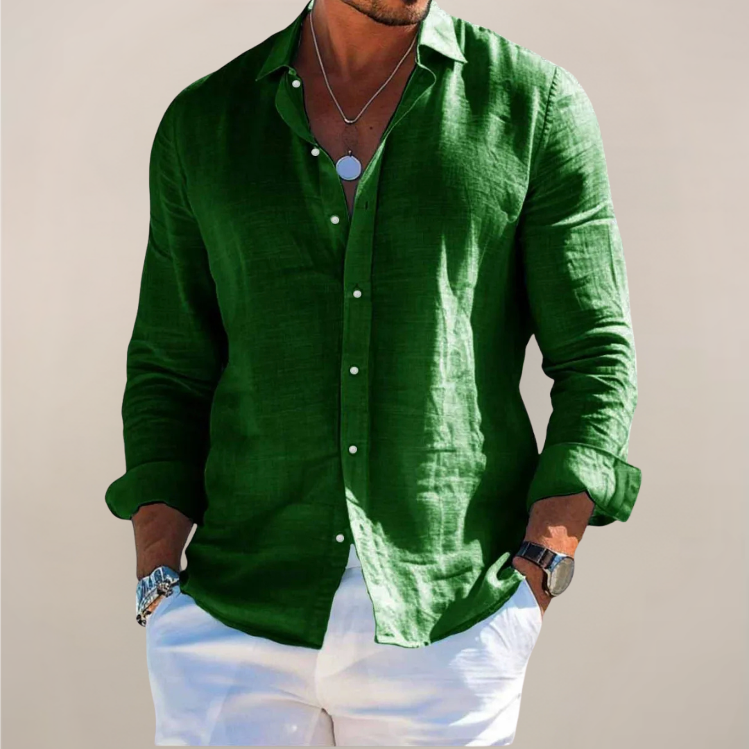 Casual Linen-Blend Shirt with Button Front and Point Collar