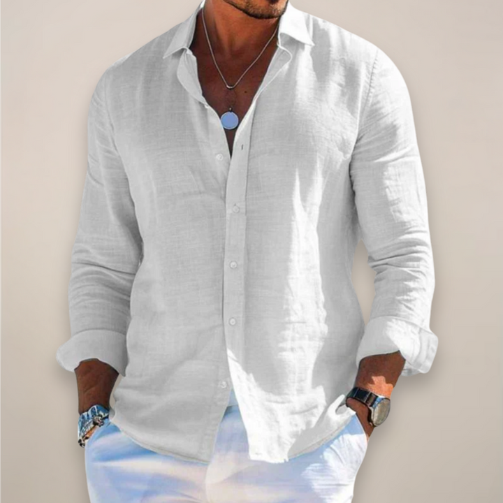 Casual Linen-Blend Shirt with Button Front and Point Collar