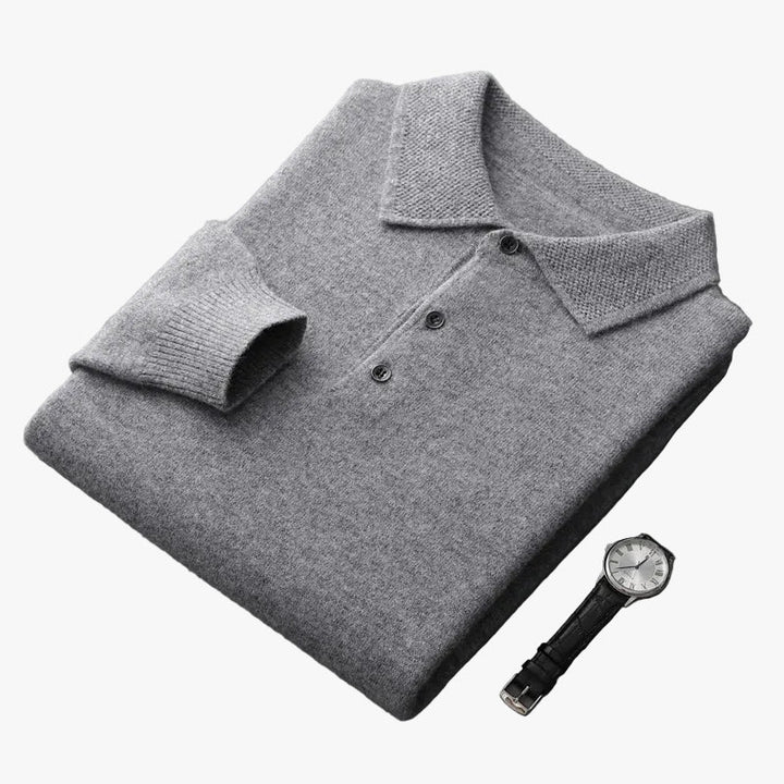 Men's Merino Polo Shirt with Three-Button Placket and Ribbed Trim