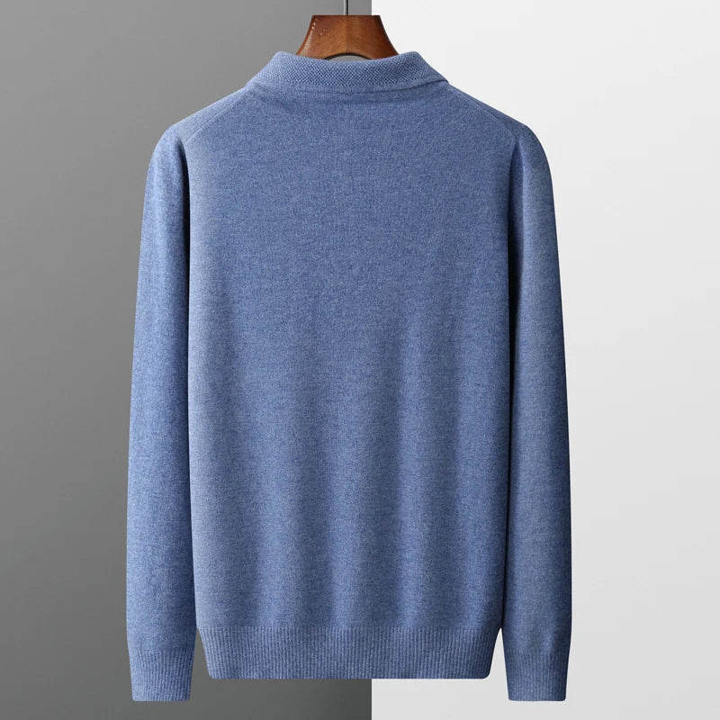 Men's Merino Polo Shirt with Three-Button Placket and Ribbed Trim