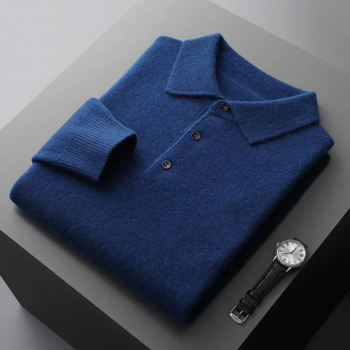 Men's Merino Polo Shirt with Three-Button Placket and Ribbed Trim