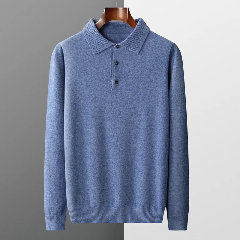 Men's Merino Polo Shirt with Three-Button Placket and Ribbed Trim