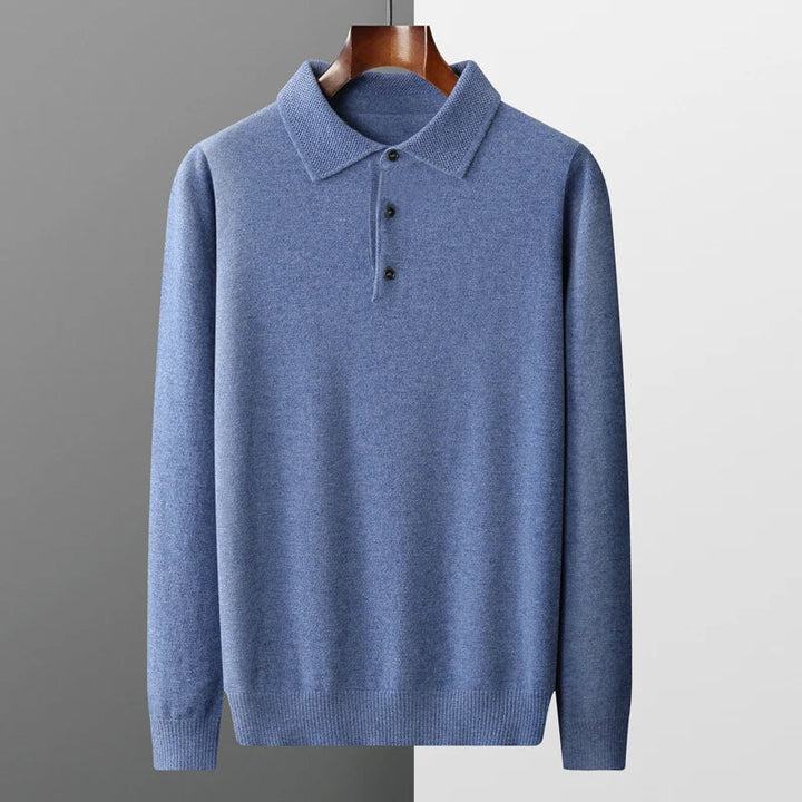 Men's Merino Polo Shirt with Three-Button Placket and Ribbed Trim