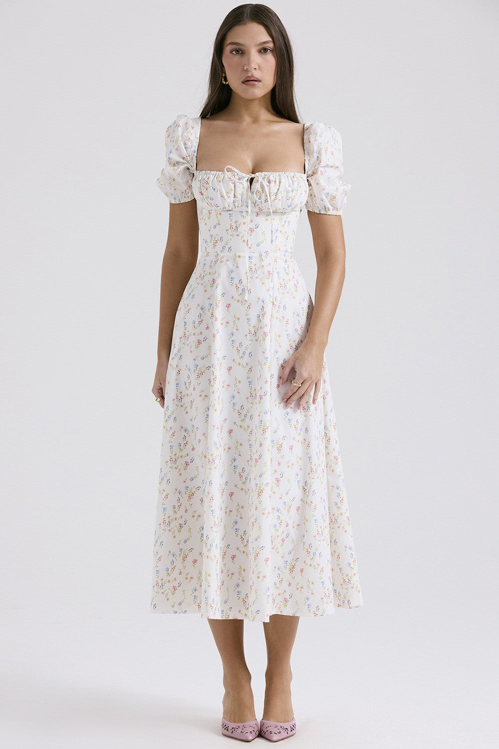 Arvelle | Pleated Strapless Midi Wedding Guest Gowns