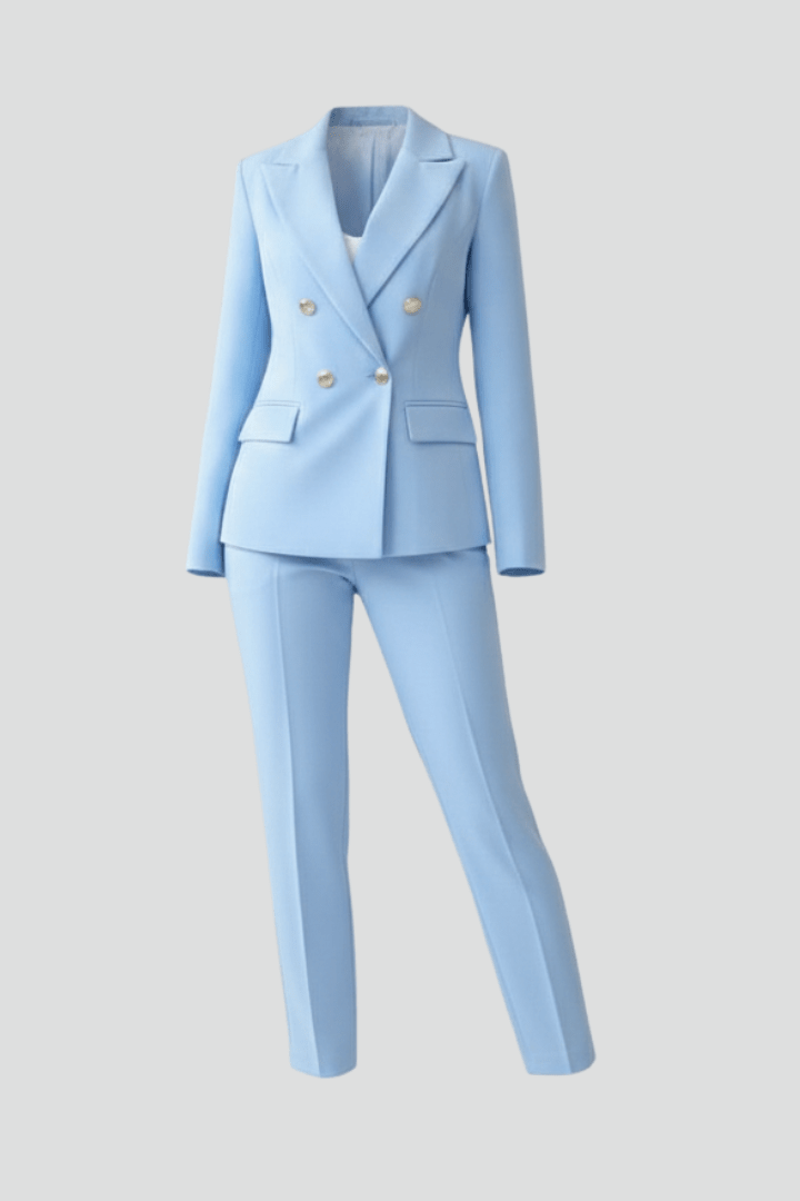 Two-Piece Woven Pant Suit with Notched Lapel and Straight Leg
