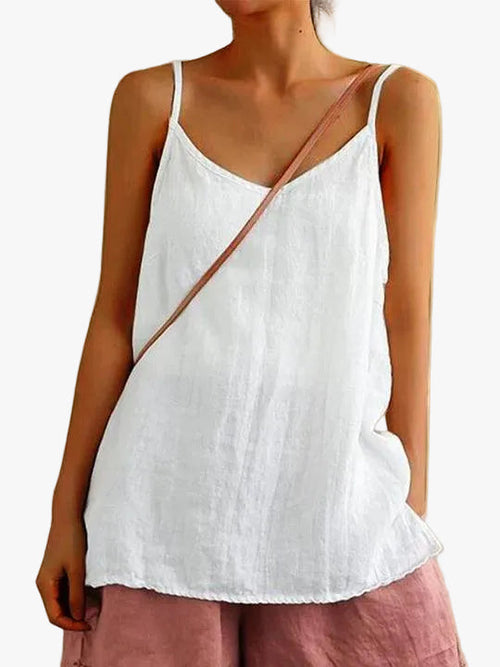 Women's Casual Linen-Blend Cami Top with V Neck and Spaghetti Straps