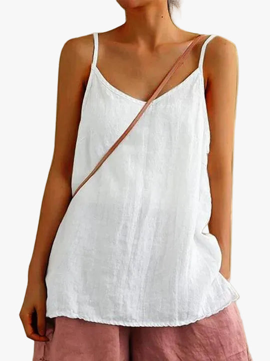 Women's Casual Linen-Blend Cami Top with V Neck and Spaghetti Straps