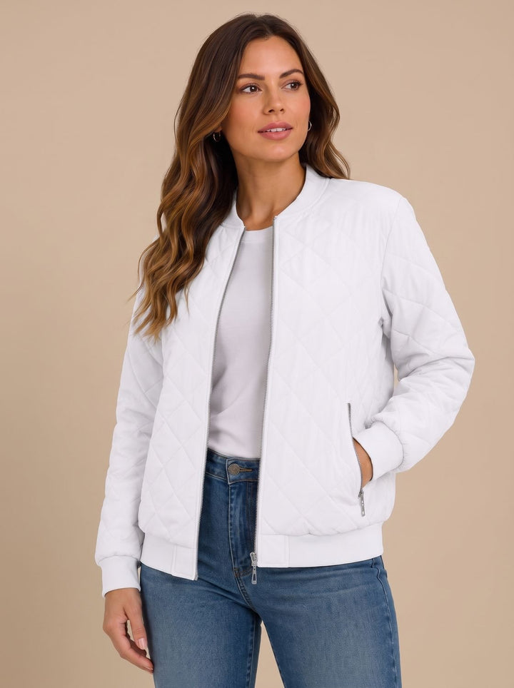 Aria | Women's Diamond Quilted Bomber Jacket with Pockets