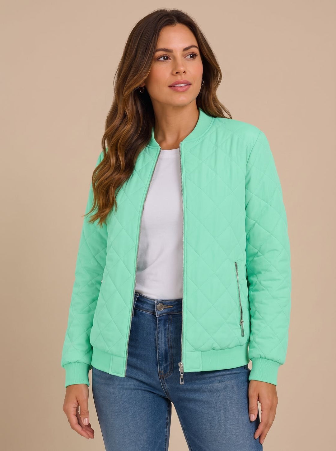 Aria | Women's Diamond Quilted Bomber Jacket with Pockets