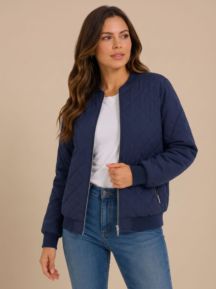 Aria | Women's Diamond Quilted Bomber Jacket with Pockets