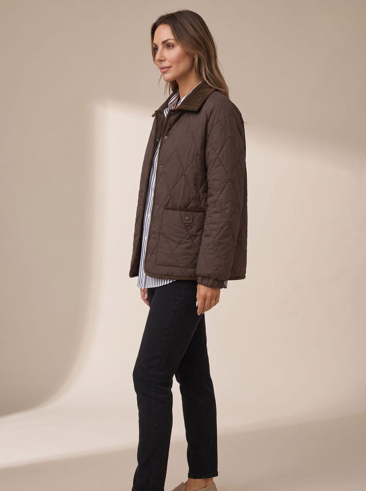 Scarlett | Women's Diamond Quilted Corduroy-Collar Snap-Front Jacket
