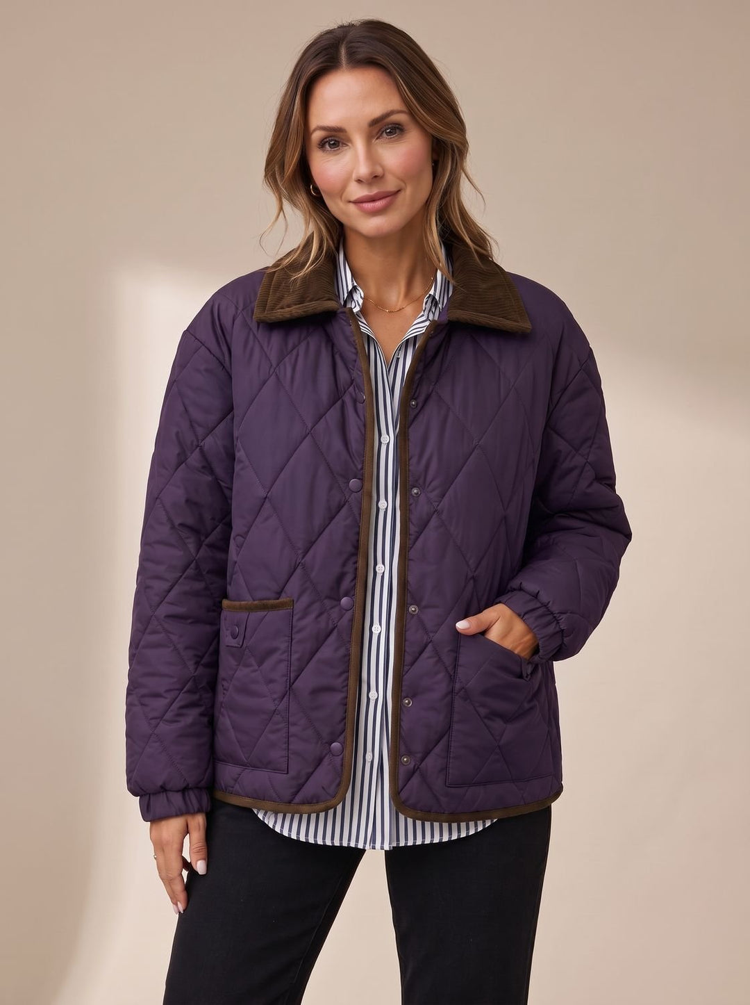 Scarlett | Women's Diamond Quilted Corduroy-Collar Snap-Front Jacket