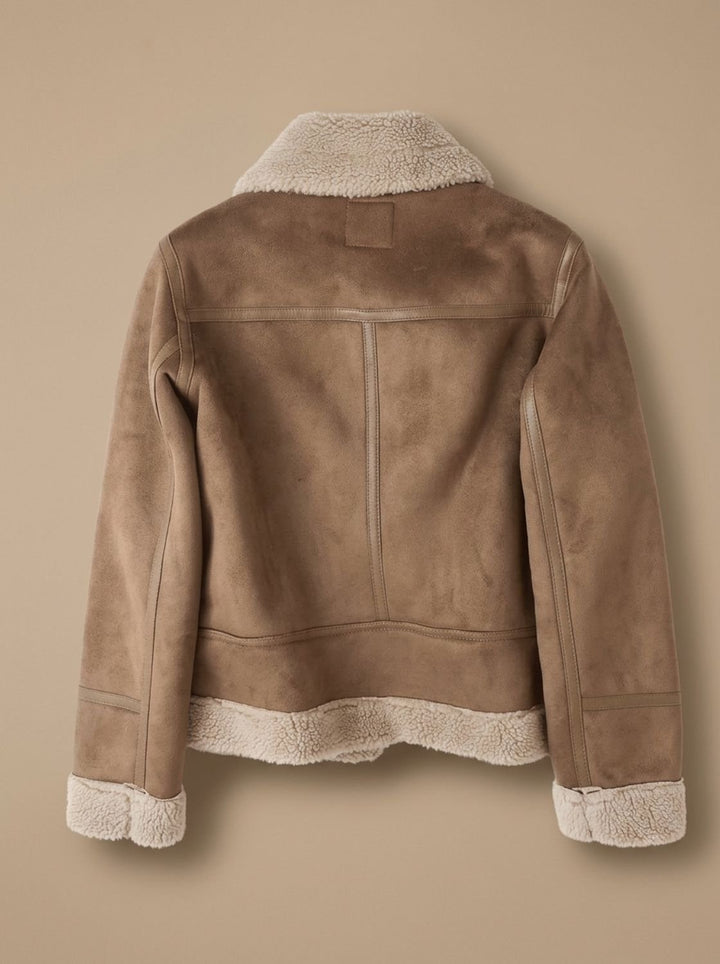Harper | Women's Faux Shearling Aviator Jacket Belted Asymmetric-Zip