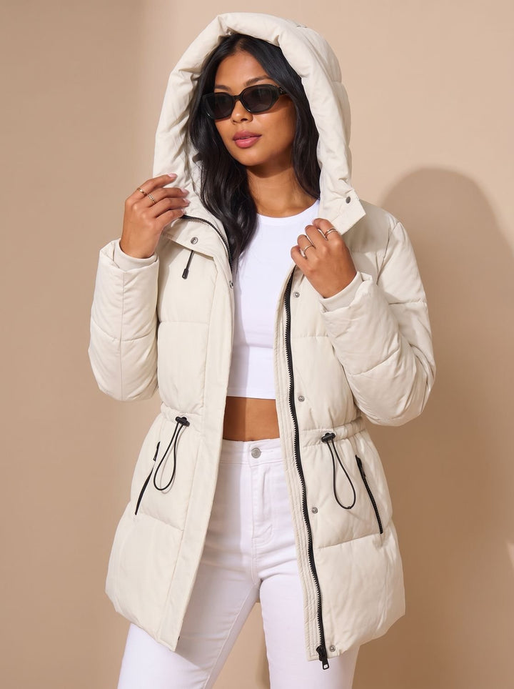Amelia | Women's Fitted Faux Fur Hood Cropped Puffer Jacket