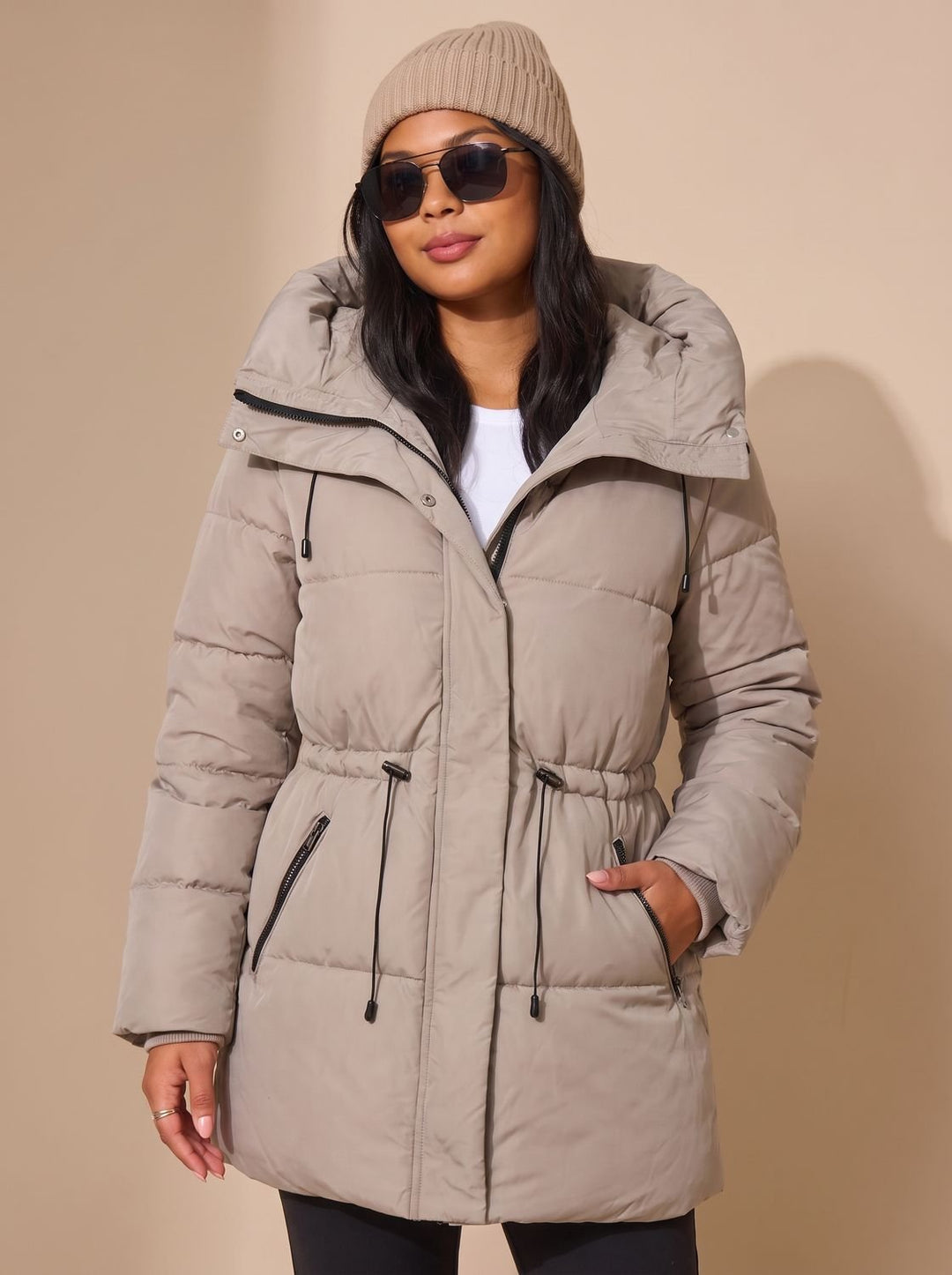 Amelia | Women's Fitted Faux Fur Hood Cropped Puffer Jacket