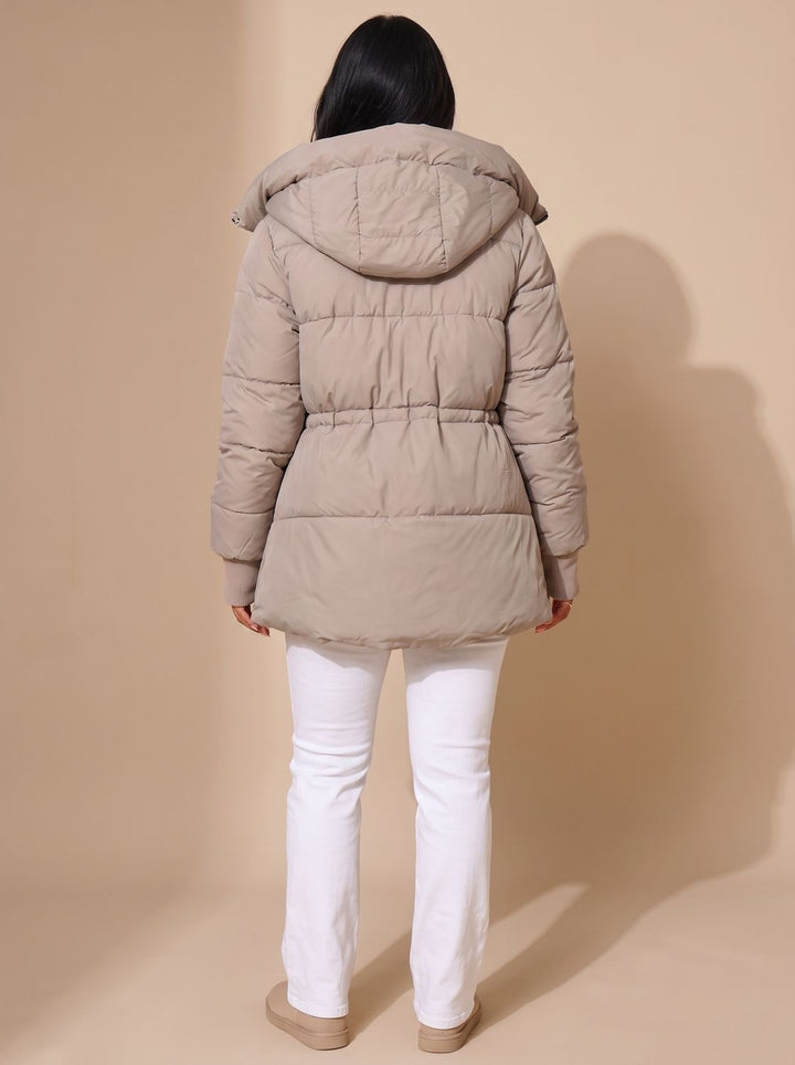 Amelia | Women's Fitted Faux Fur Hood Cropped Puffer Jacket
