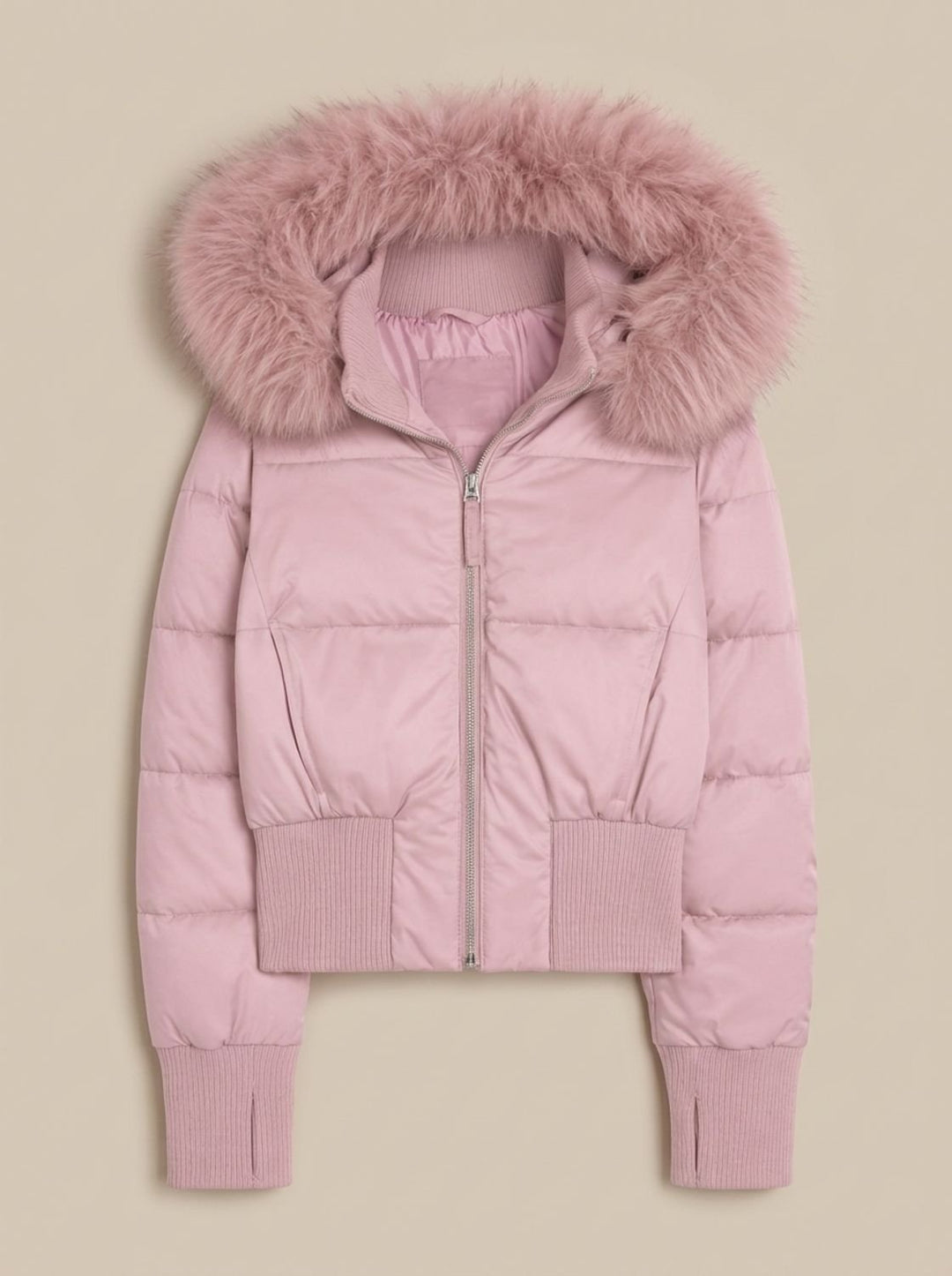 Amelia | Women's Fitted Faux Fur Hood Cropped Puffer Jacket