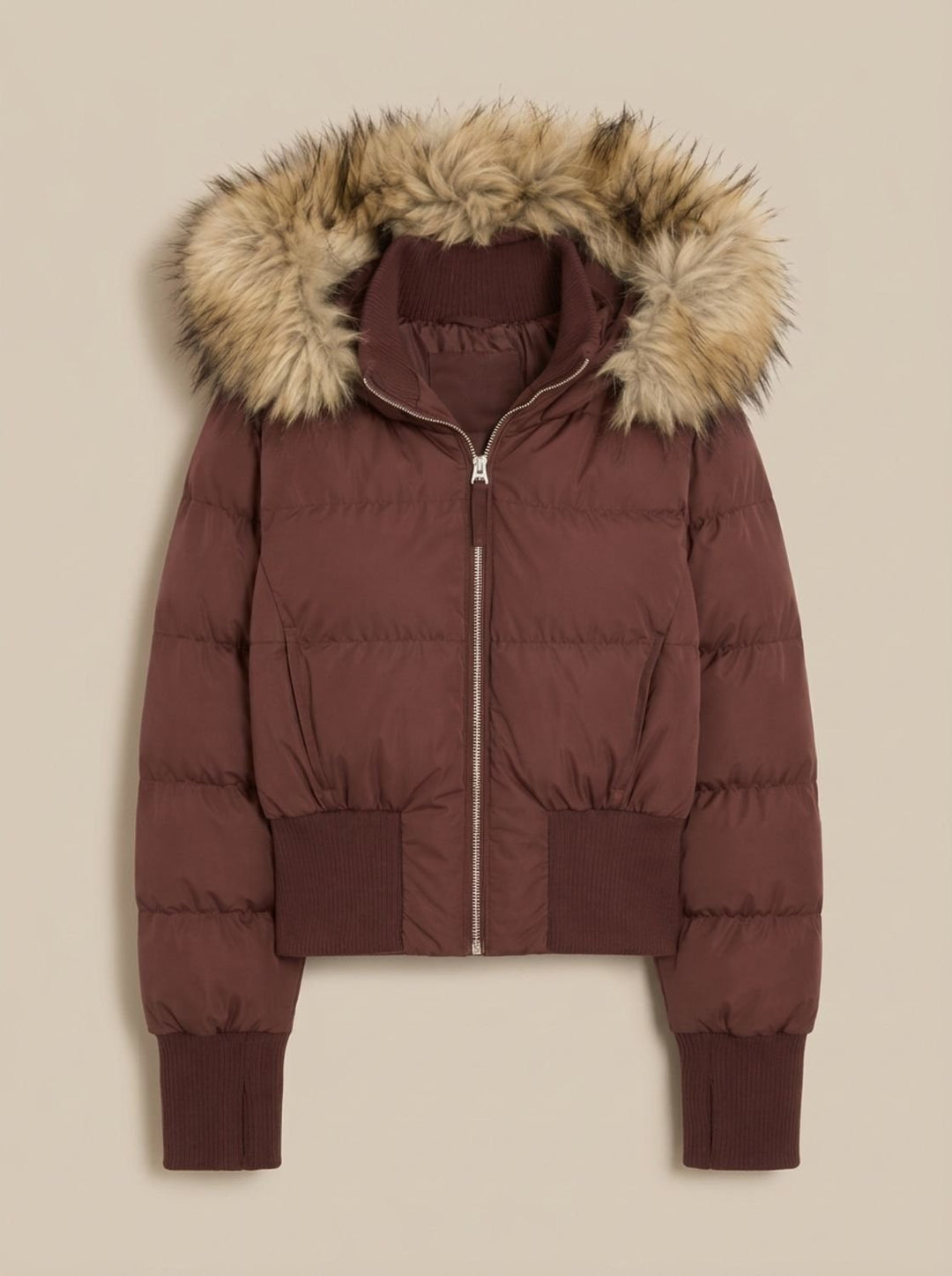 Amelia | Women's Fitted Faux Fur Hood Cropped Puffer Jacket
