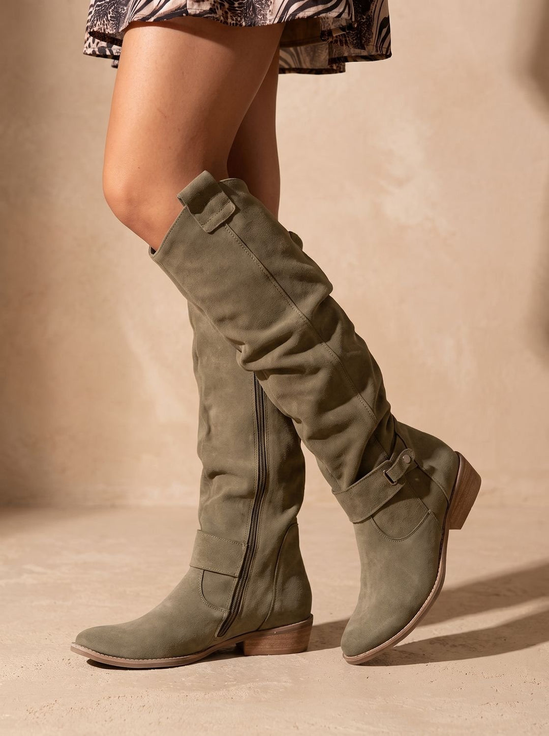 Scarlett | Women's Flat Slouchy Knee High Boots Side Zip Suede