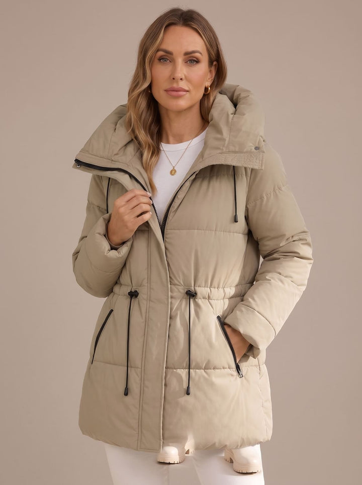 Sophia | Women's Hooded Puffer Jacket Drawstring-Waist Quilted Coat