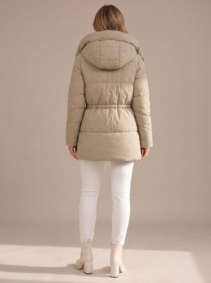 Sophia | Women's Hooded Puffer Jacket Drawstring-Waist Quilted Coat