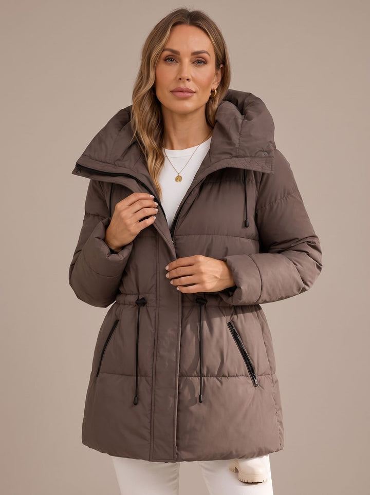 Sophia | Women's Hooded Puffer Jacket Drawstring-Waist Quilted Coat