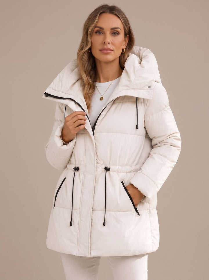 Sophia | Women's Hooded Puffer Jacket Drawstring-Waist Quilted Coat
