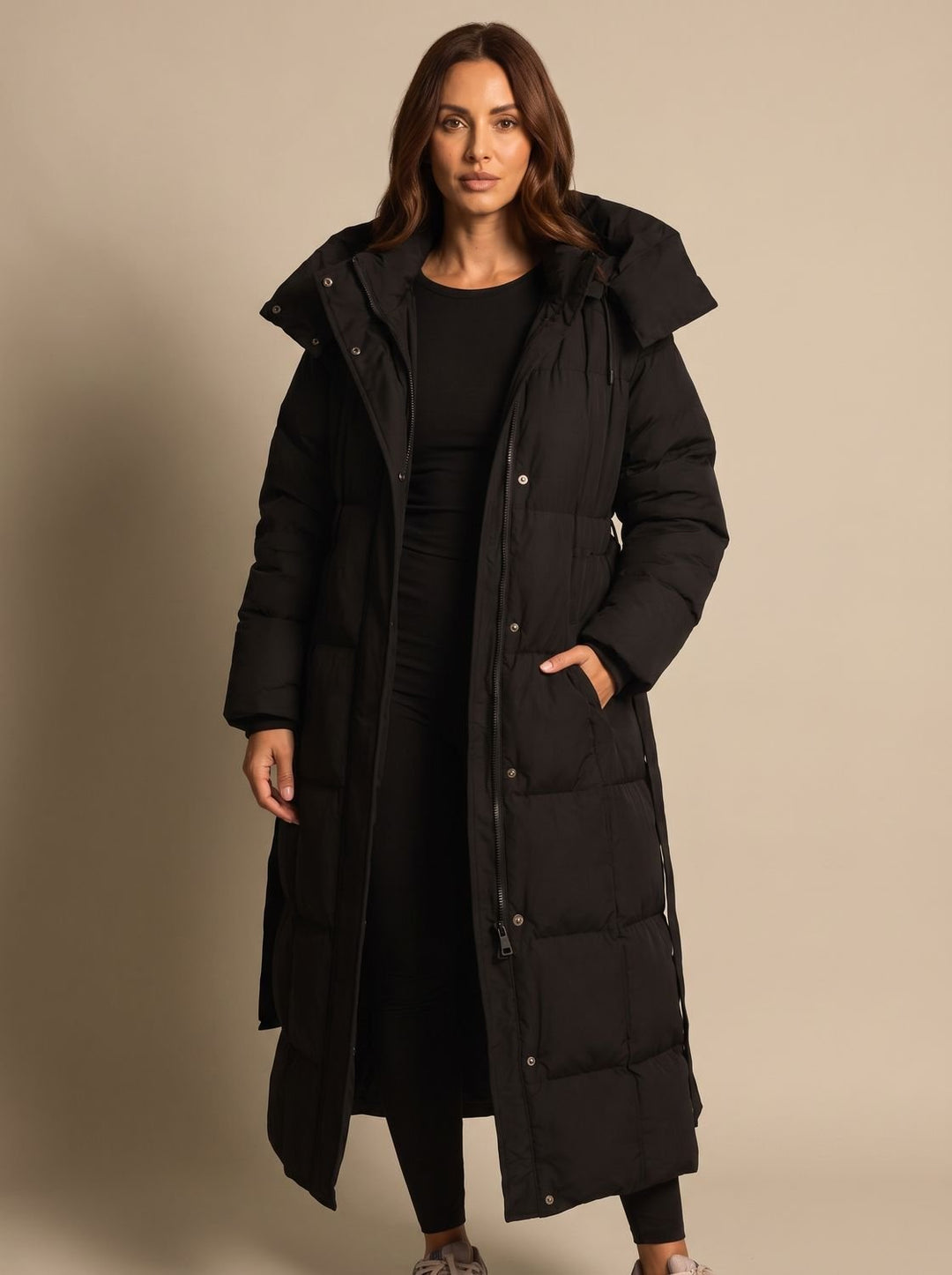 Grace | Women's Long Hooded Puffer Coat Belted Longline Winter Jacket