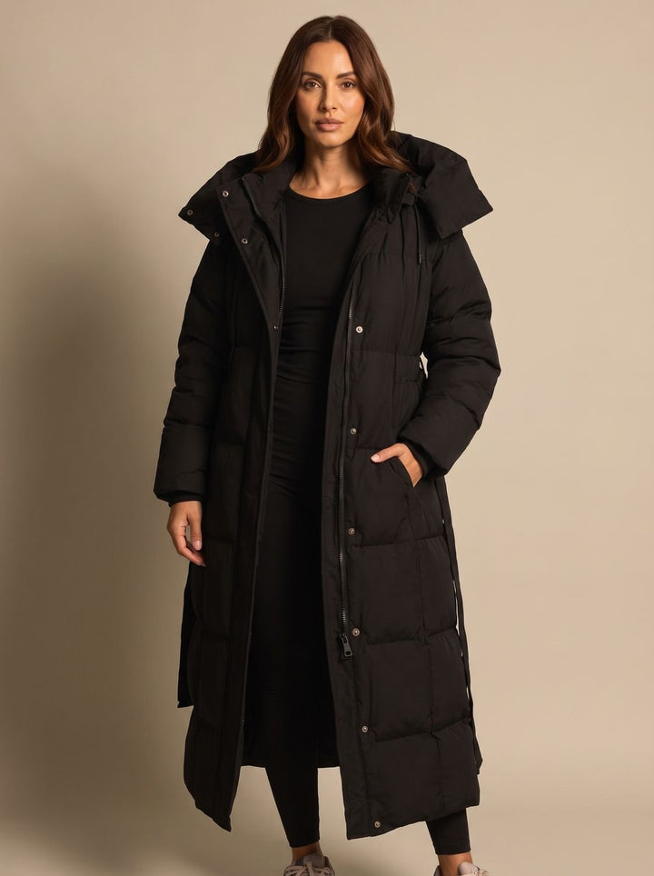 Grace | Women's Long Hooded Puffer Coat Belted Longline Winter Jacket