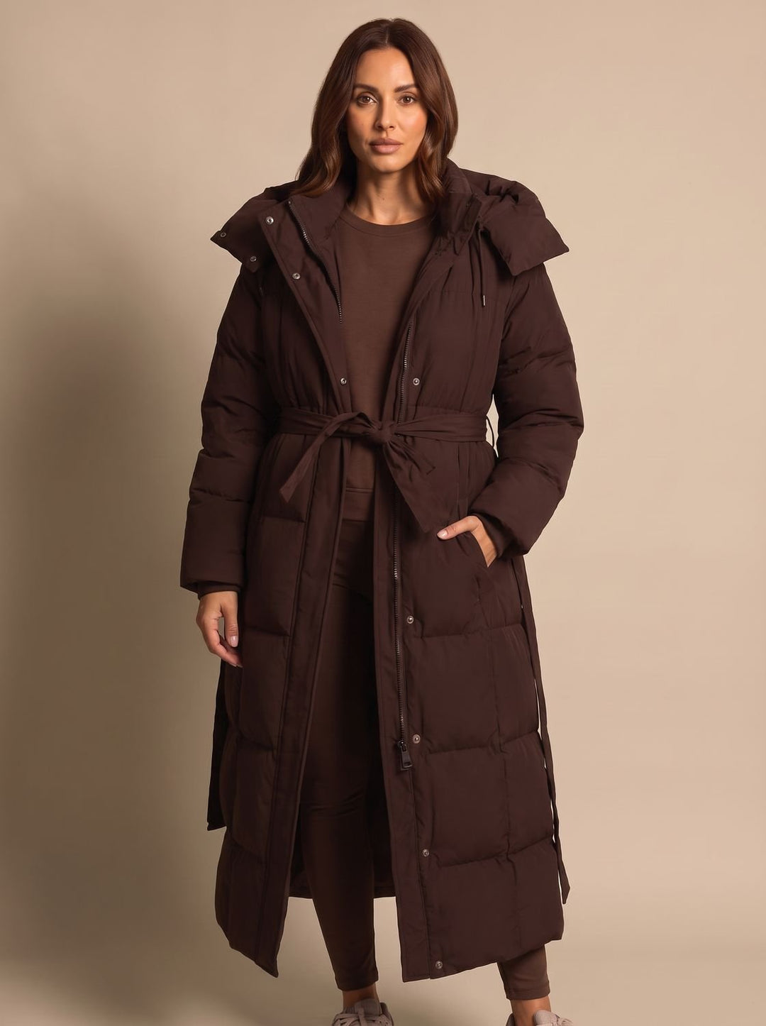 Grace | Women's Long Hooded Puffer Coat Belted Longline Winter Jacket