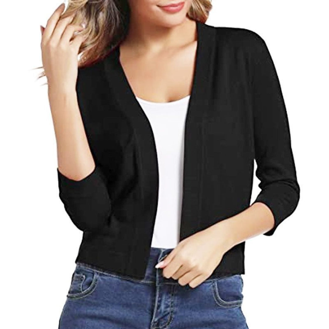 Olivia | Women's Open-Front 3/4 Sleeve Cropped Cardigan