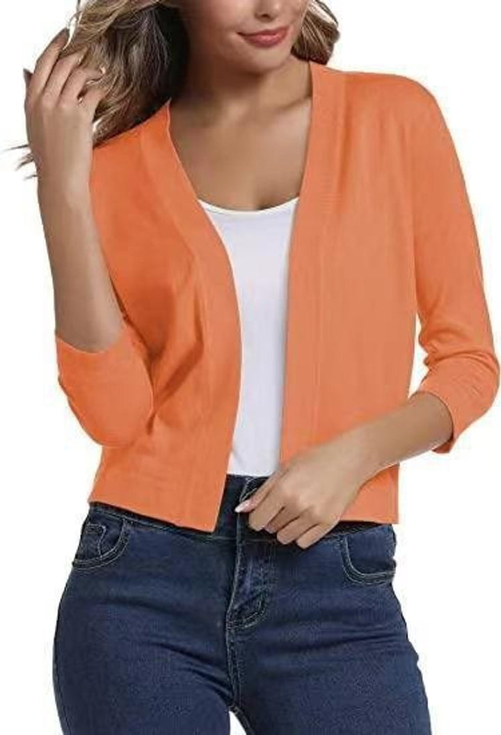Olivia | Women's Open-Front 3/4 Sleeve Cropped Cardigan