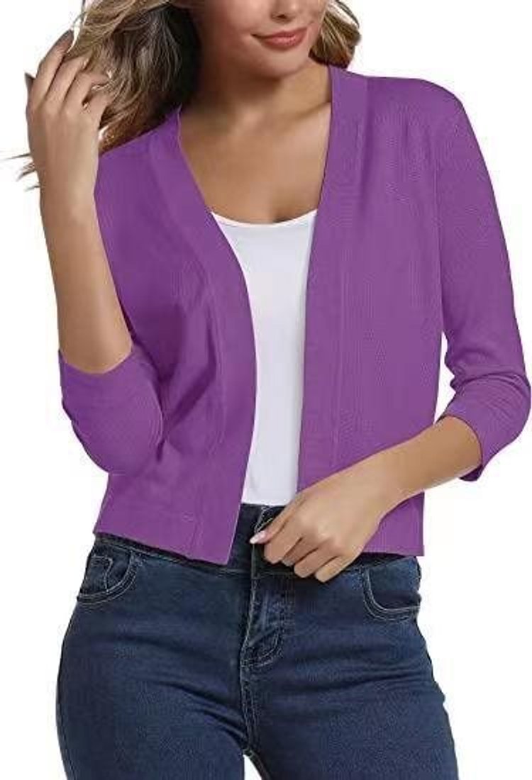 Olivia | Women's Open-Front 3/4 Sleeve Cropped Cardigan