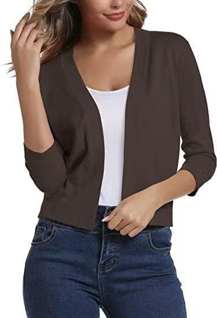 Olivia | Women's Open-Front 3/4 Sleeve Cropped Cardigan