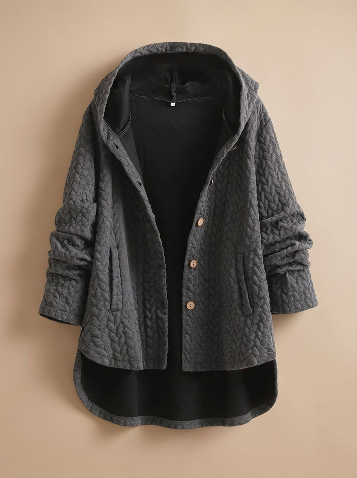 Olivia | Women's Quilted Hooded Button-Front Asymmetric Coat
