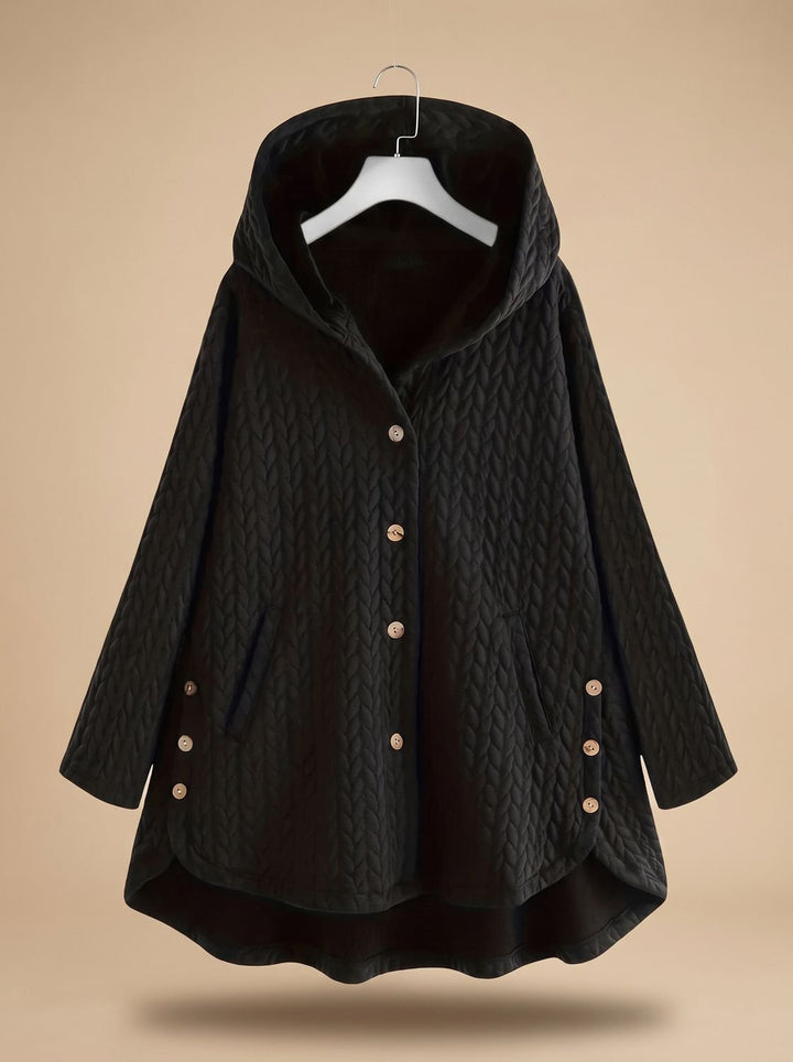 Olivia | Women's Quilted Hooded Button-Front Asymmetric Coat