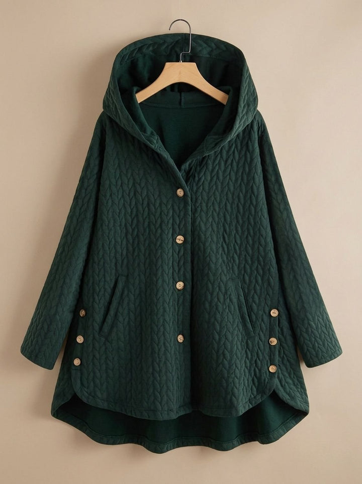Olivia | Women's Quilted Hooded Button-Front Asymmetric Coat
