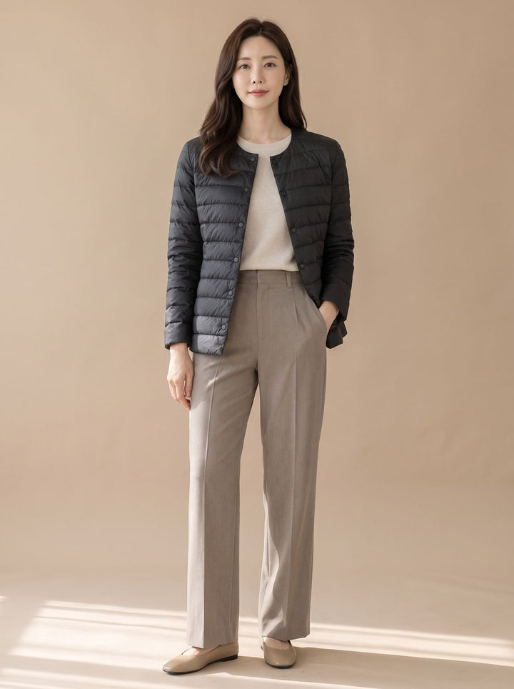 Grace | Women's Slim-Fit Collarless Snap-Button Quilted Puffer Jacket