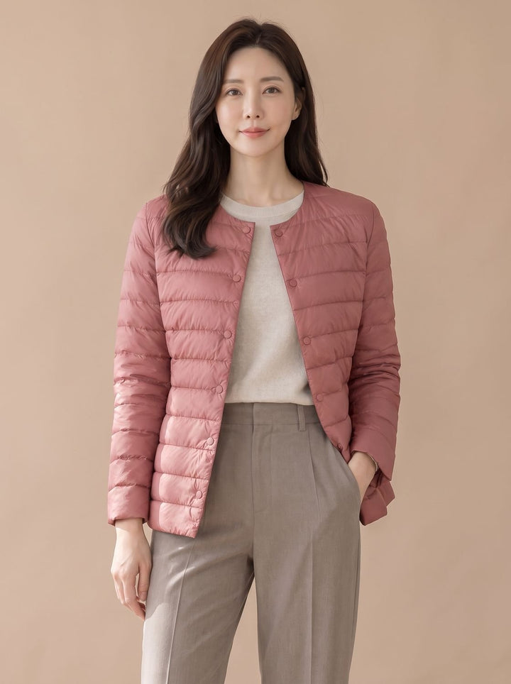 Grace | Women's Slim-Fit Collarless Snap-Button Quilted Puffer Jacket