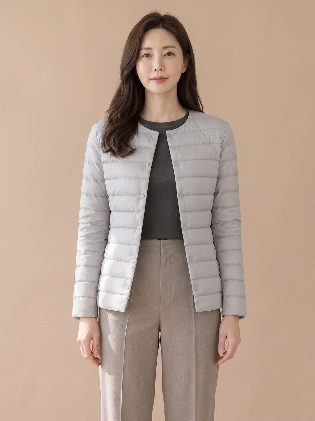 Grace | Women's Slim-Fit Collarless Snap-Button Quilted Puffer Jacket