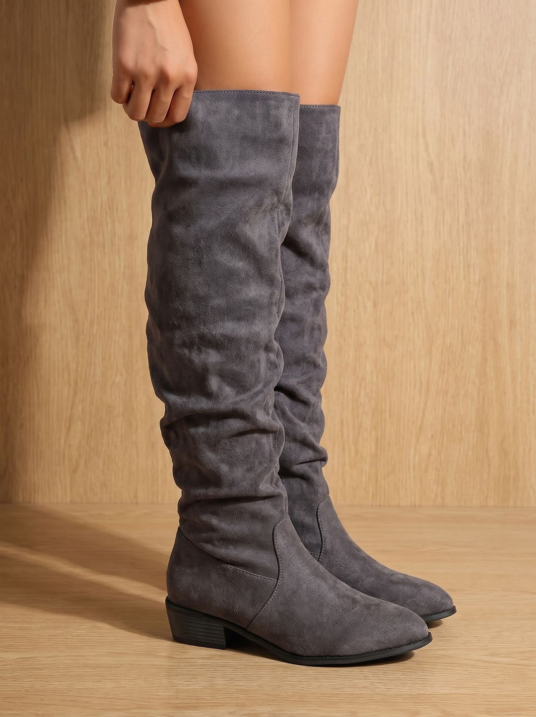 Charlotte | Women's Slouchy Over-the-Knee High Boots Pointed Toe Low Stacked Heel