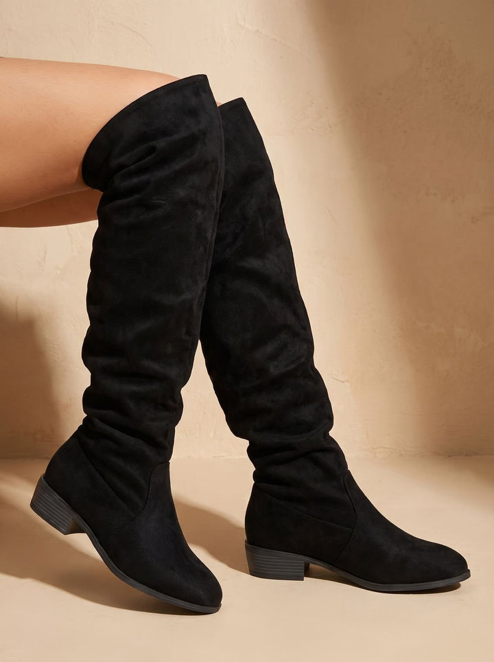 Charlotte | Women's Slouchy Over-the-Knee High Boots Pointed Toe Low Stacked Heel