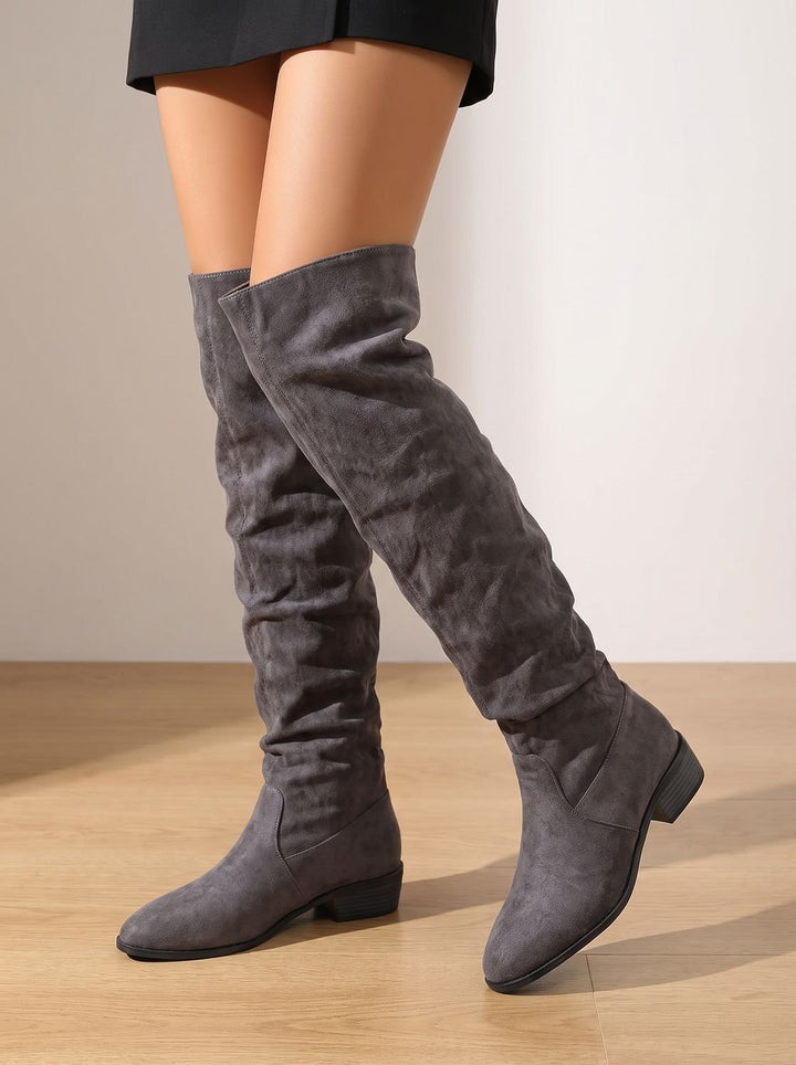 Charlotte | Women's Slouchy Over-the-Knee High Boots Pointed Toe Low Stacked Heel