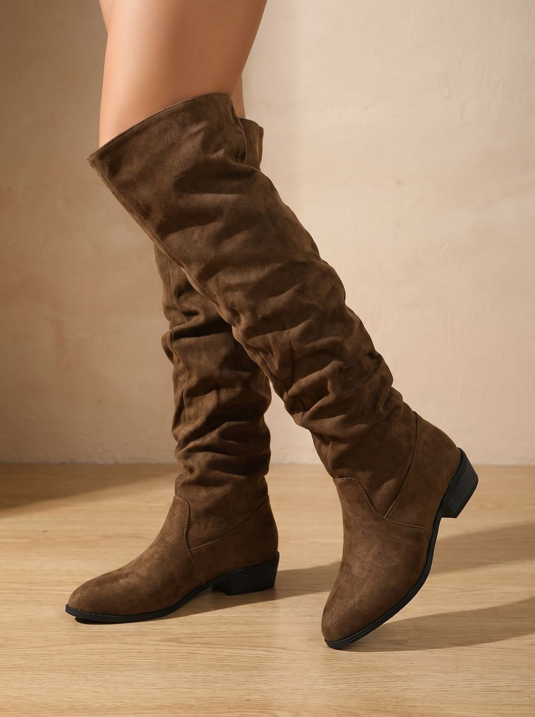 Charlotte | Women's Slouchy Over-the-Knee High Boots Pointed Toe Low Stacked Heel