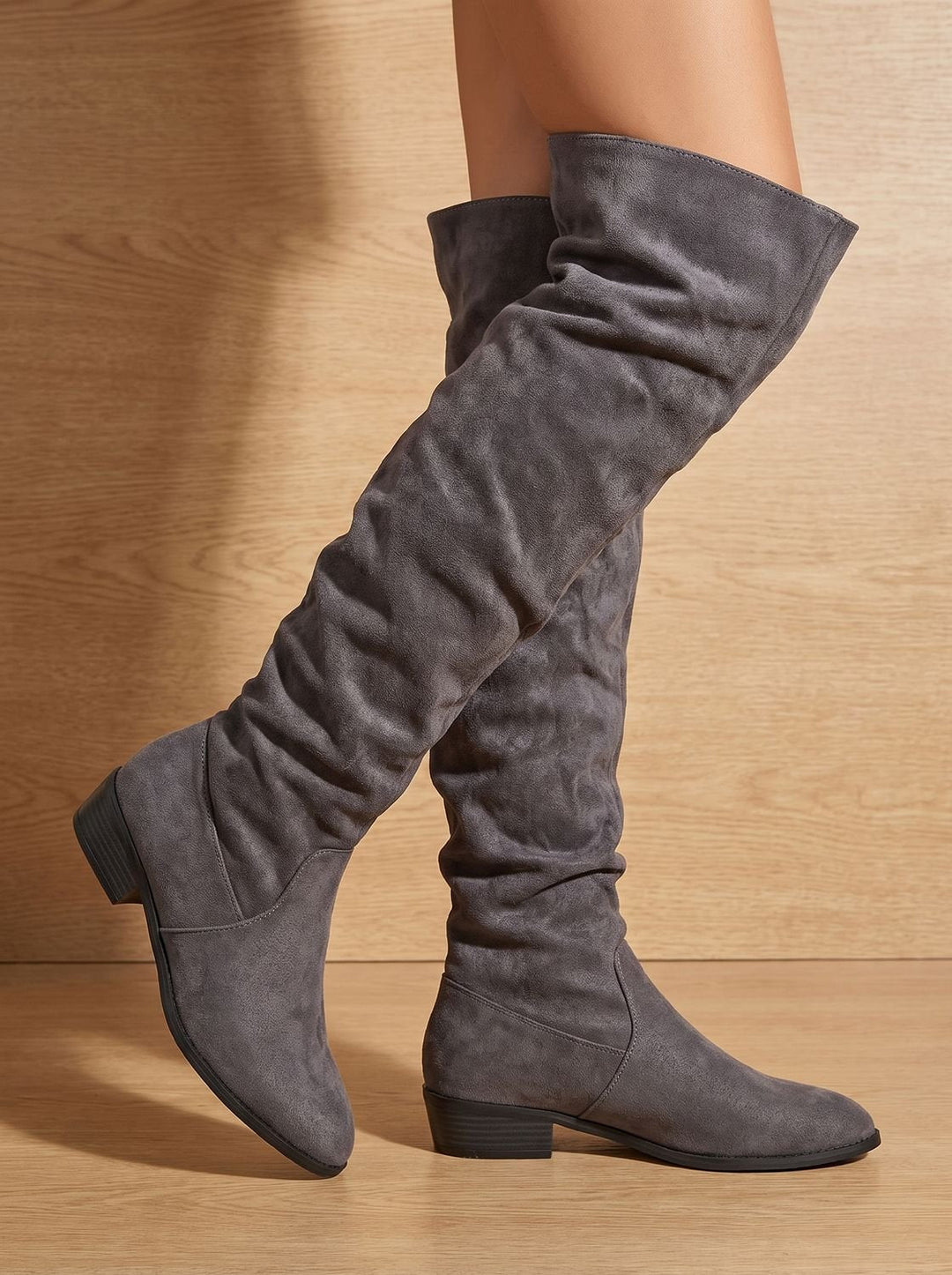 Charlotte | Women's Slouchy Over-the-Knee High Boots Pointed Toe Low Stacked Heel