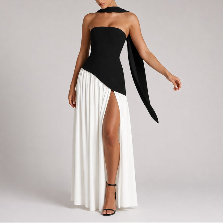 Camila | Women's Strapless Open-Back Scarf-Neck Fall Wedding Guest Maxi Dress