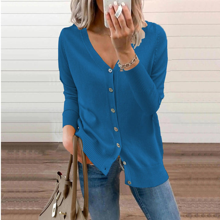 Olivia | Women's V-Neck Button-Front Long Sleeve Knit Cardigan
